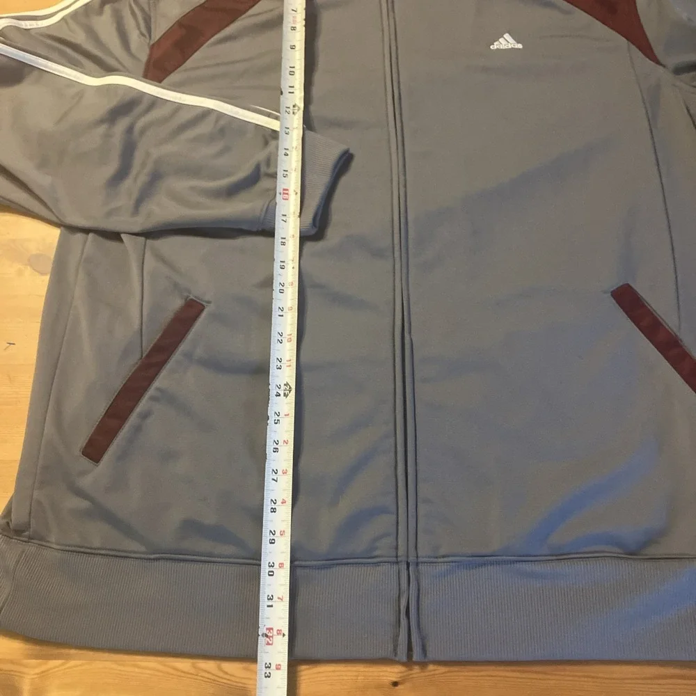 ADIDAS Full Zip Up Mock Neck Long Sleeve Gray Maroon Track Jacket Men's Size 2XL